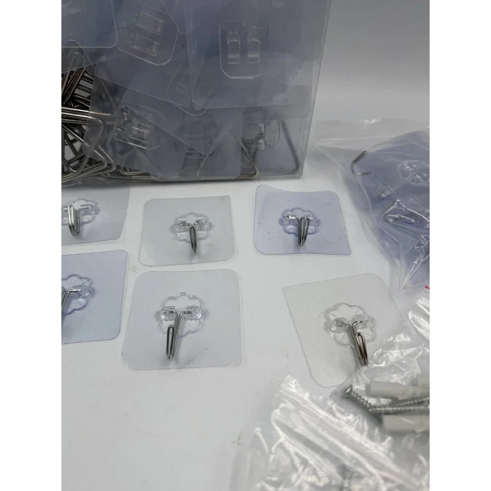 50+ PCS Stainless Steel Adhesive Sticky Hooks Heavy Duty Wall Hook & Chains